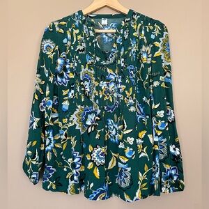 {Old Navy} Long Sleeve Floral Blouse in Green - Womens XS